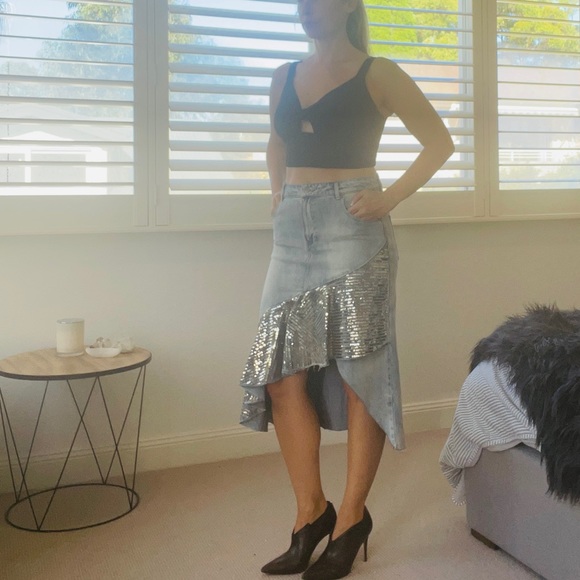 Sass & Bide denim sequin hi low skirt size 42 (12) - Picture 2 of 10